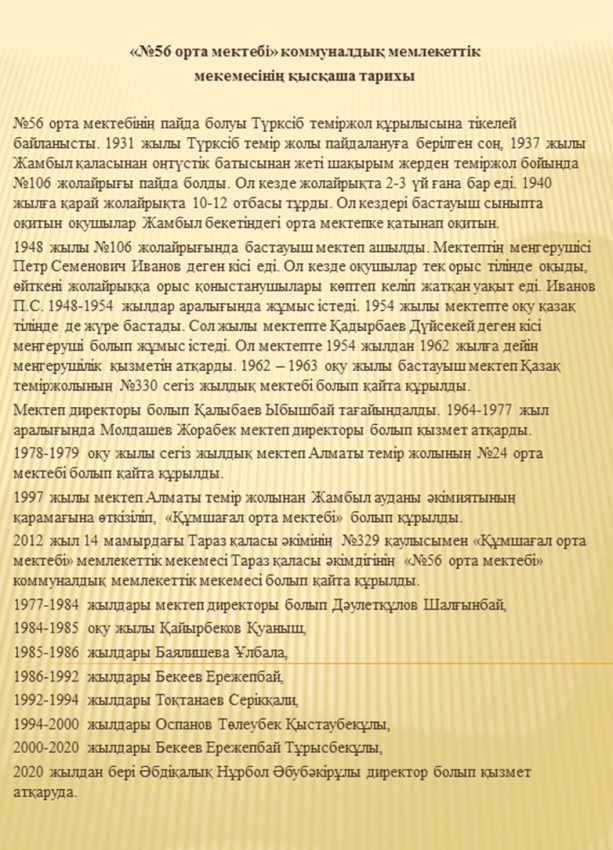 "№56 орта мектебі" коммуналдық мемлекеттік мемлекеттік мекемесінің қысқаша тарихы